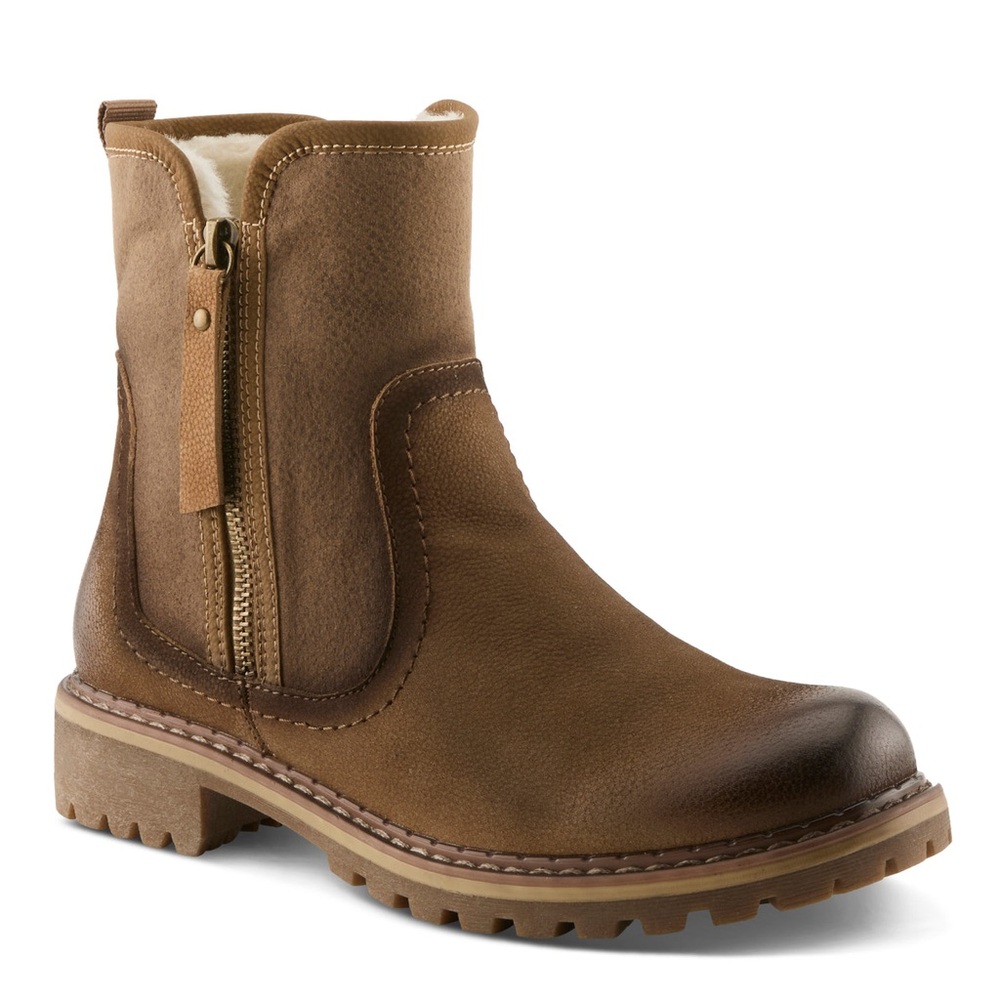 Spring Step Jovany Leather Booties EU 40 US 9 Tan Fur Lined Dual Zip Lug Sole